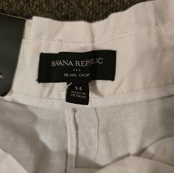 Banana Republic Linen Pants Womens 14 White Blake Cropped Mid Rise Belted - Picture 8 of 13